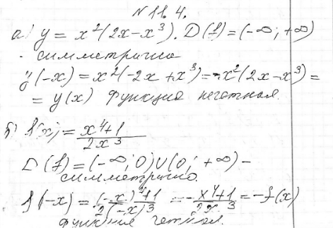 Изображение 11.4. Докажите, что функция является нечетной:а) y=x2(2x-x3);б) y= (x4+1)/2x3;в) y=x(5-x2);г)...