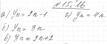 Изображение 15.16.	а) 1, 3, 5, 7, 9, ... ;	б) 3, 6, 9, 12, 15, ... ;	в) 4, 6, 8, 10, 12, ...;г) 4, 8, 12, 16, 20, ......