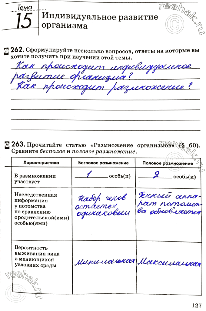 Изображение Тема 15. Индивидуальное развитие организма262. Сформулируйте несколько вопросов, ответы на которые вы хотите получить при изучении этой темы.263. Прочитайте статью...