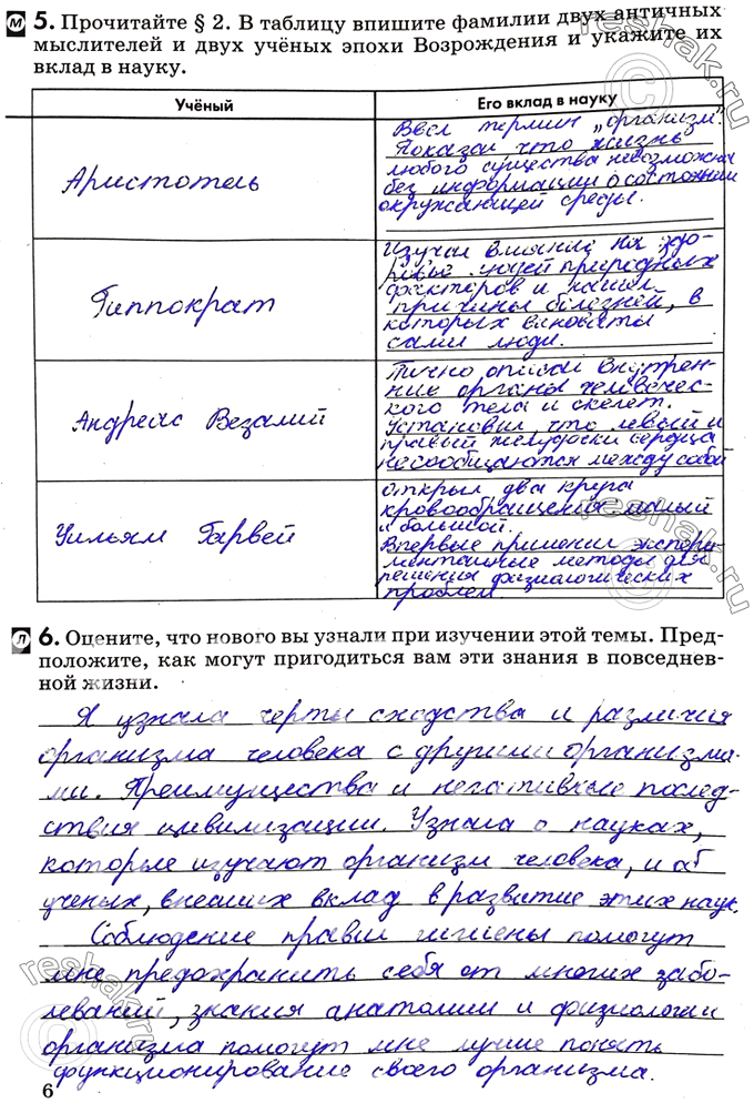 Изображение 5. Прочитайте § 2. В таблицу впишите фамилии двух античных мыслителей и двух учёных эпохи Возрождения и укажите их вклад в науку.Ученый	Его вклад в науку6. Оцените,...