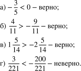 Изображение 124. (Устно.) Верно ли, что:а)-3/5-9/11; в) 1 5/14>-2 5/14; г) ...
