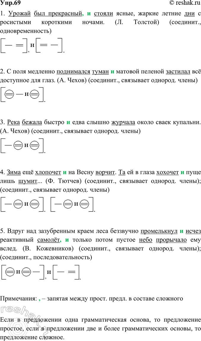 Изображение 69. Запишите предложения, расставляя, где нужно, запятые. Укажите союзы, определите их группу и роль в предложении. Покажите с помощью графических схем, какие союзы...